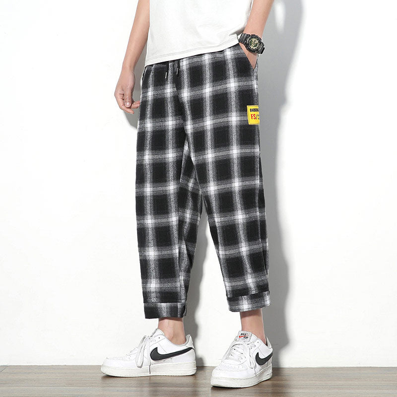 Plaid nine-point pants men