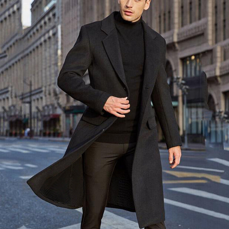 Men's long woolen trench coat