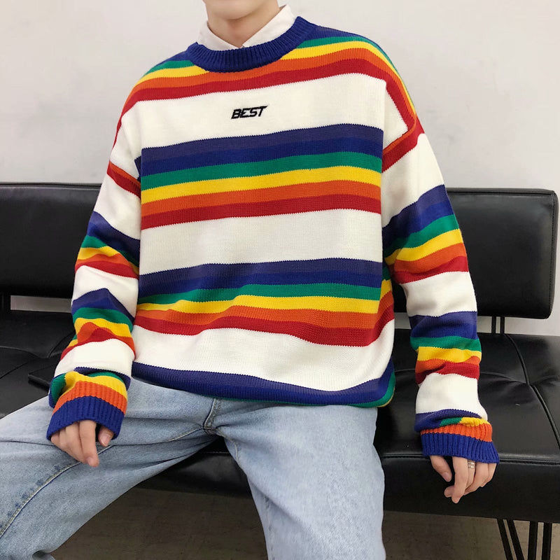 Loose rainbow striped sweater