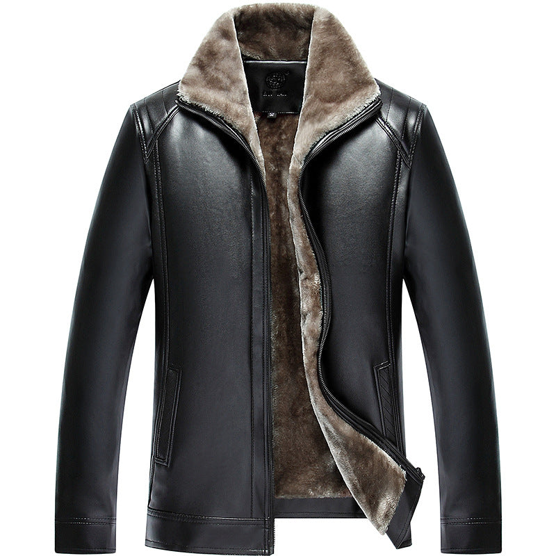 Men's plush thick leather casual cotton jacket