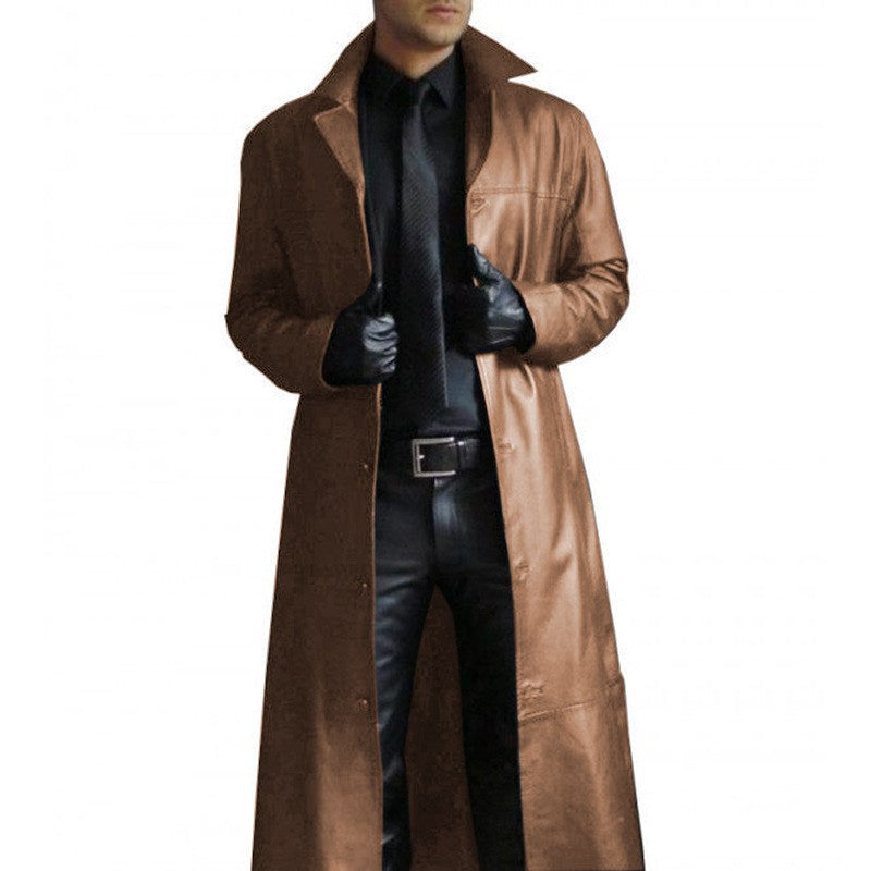 Men's Lapel Color Windbreaker Leather coat