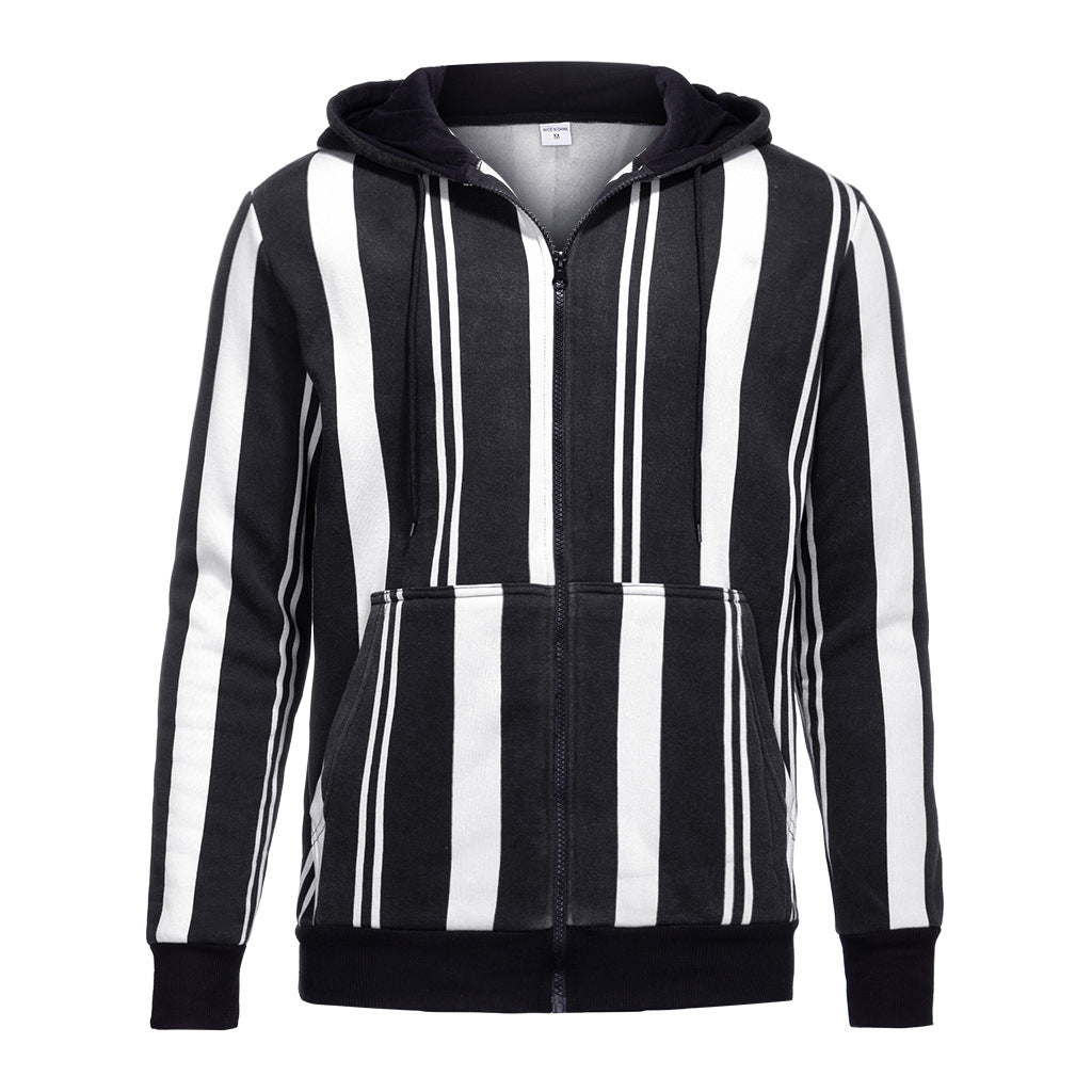 Striped color block fleece men's zipper jacket