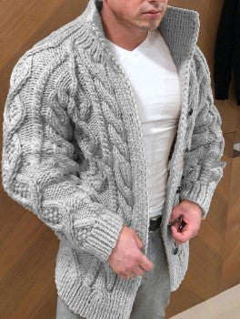 Maglione cardigan con bottoni in corda da uomo