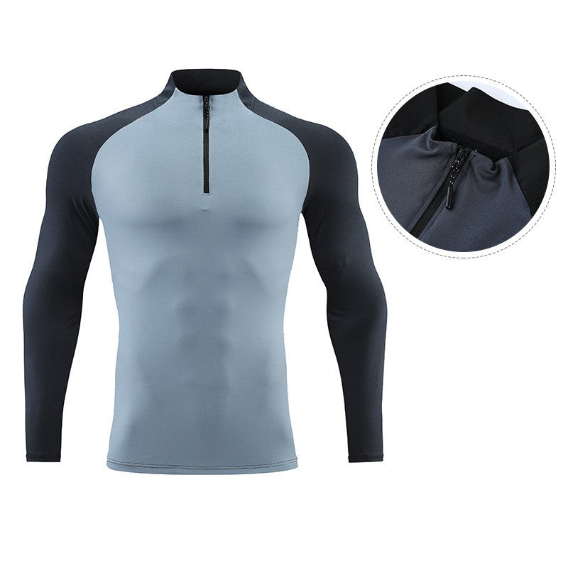 Mock Neck Half-zip Solid Color Gym t-shirt for men