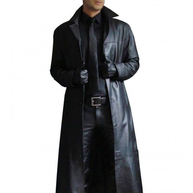 Men's Lapel Color Windbreaker Leather coat