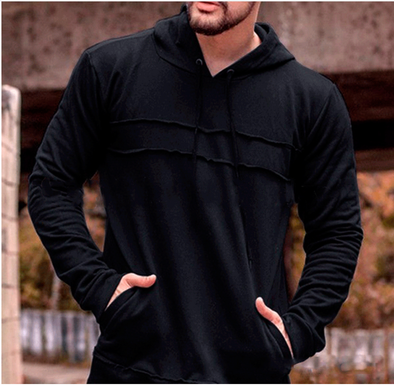 Solid Color Stitching Drawstring  Hoodie