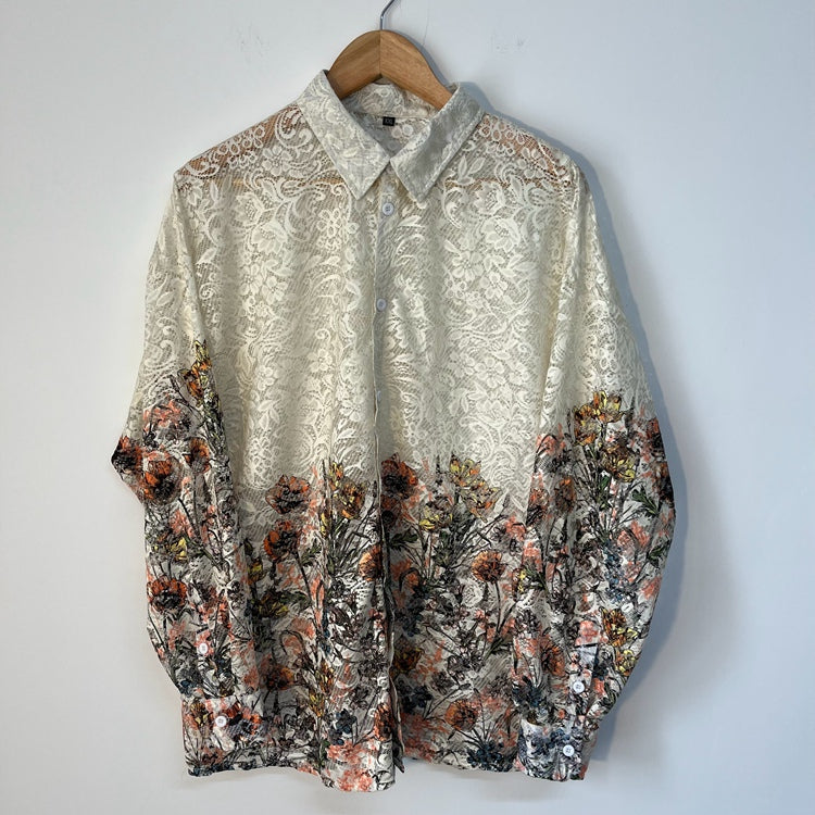 Vintage Lace Mesh Hollowed Men's shirt