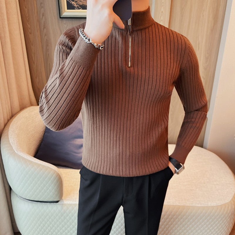 Men's Autumn And Winter Zipper Stand Collar Knitted Sweater