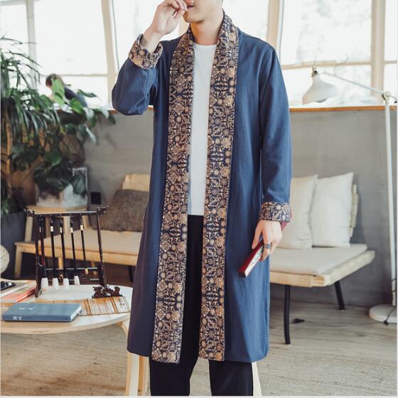 Casual Stitching Printed Linen Cloak for men