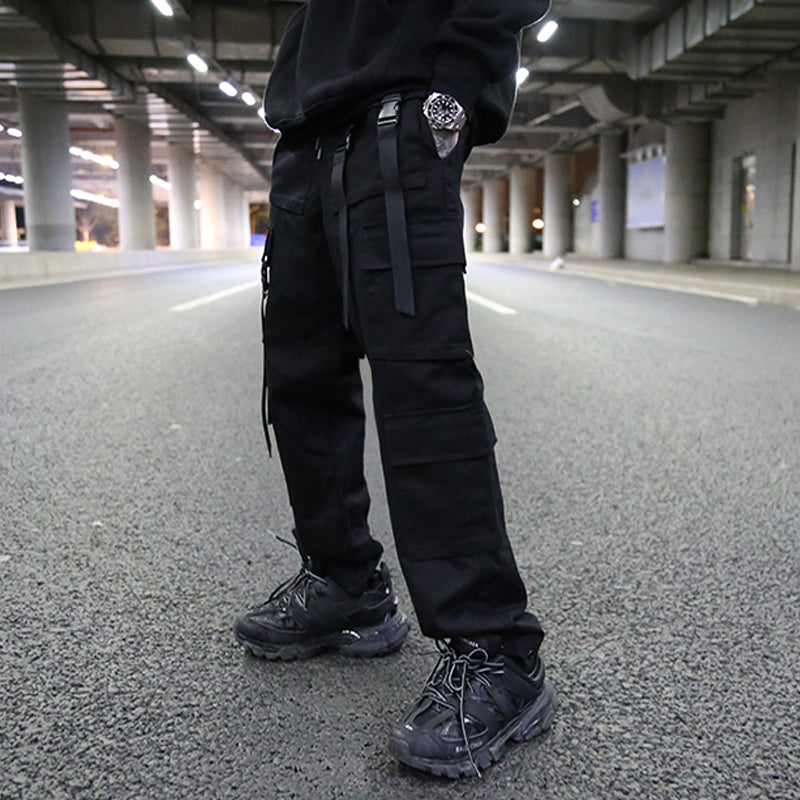 Multi-pocket streamer straight leg pants