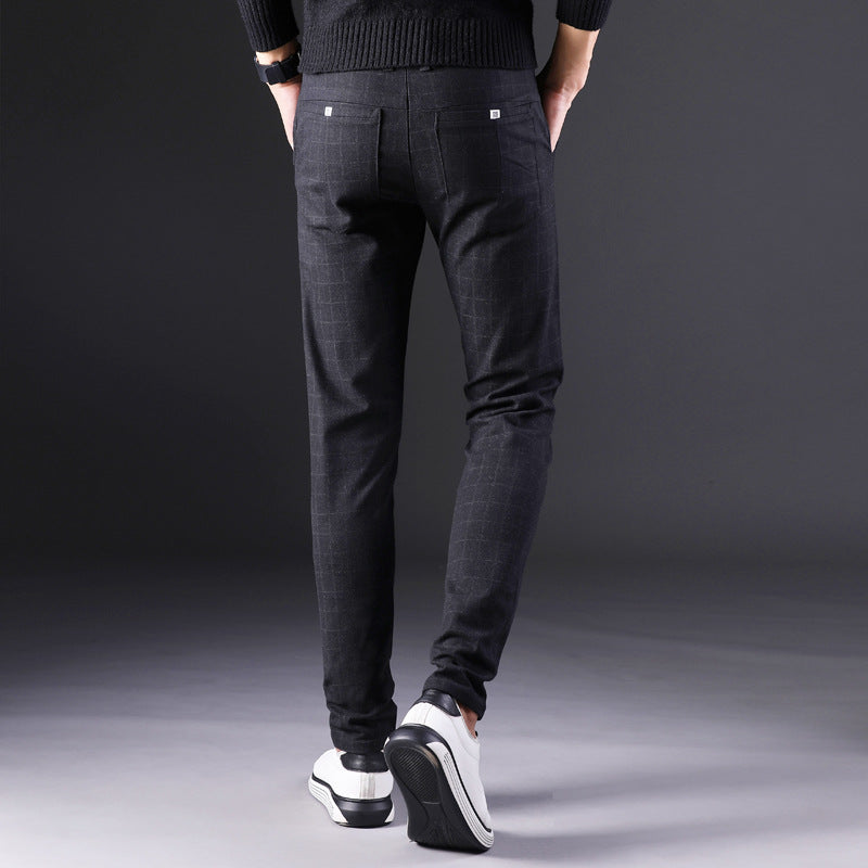 Slim straight plaid trousers men