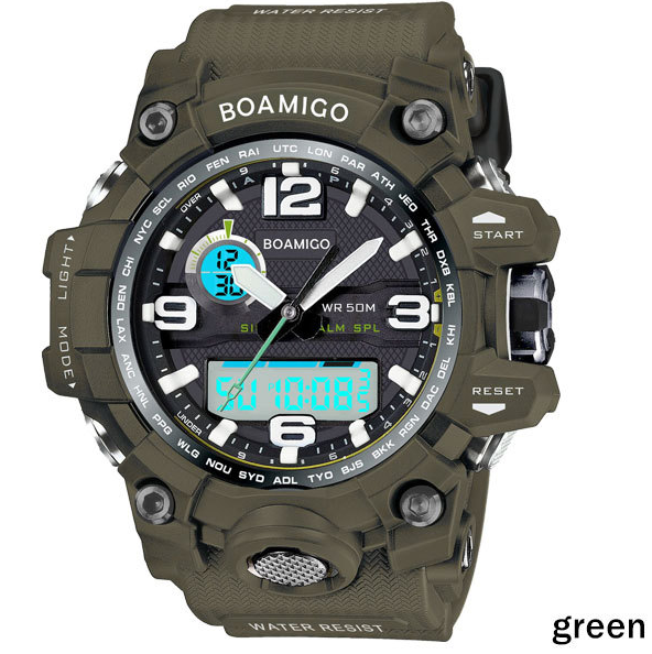 BOAMIGO men sports watches dual display analog digital LED Electronic quartz watch
