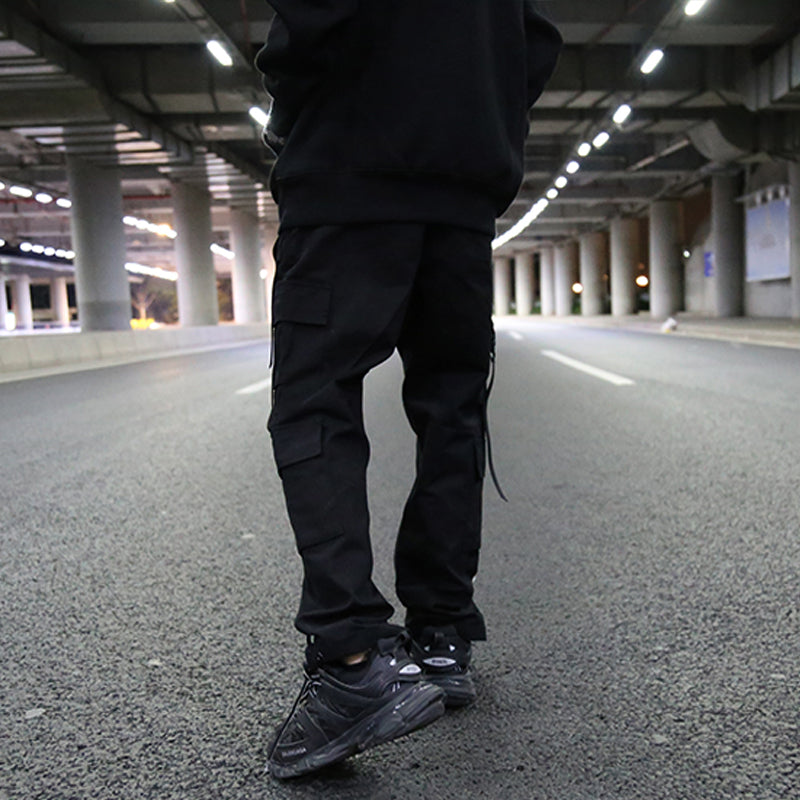 Multi-pocket streamer straight leg pants