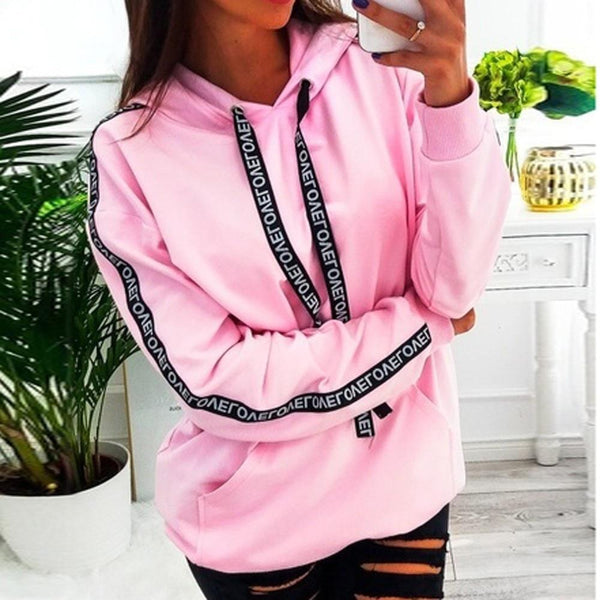 Ladies Loose And Thin Letter Ribbon Hooded Sweater