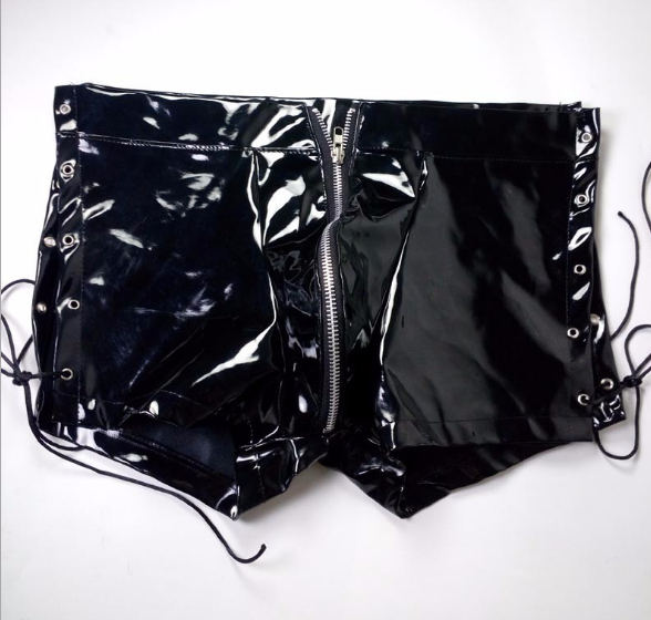 Patent leather men's tights wild zipper shorts