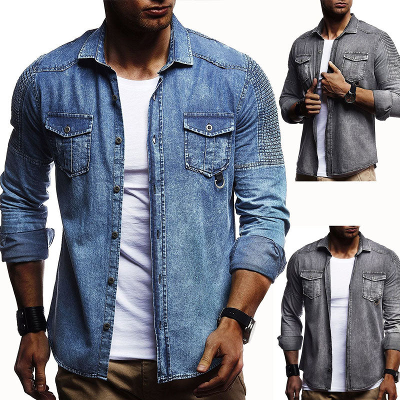 Solid Color Ruffled Shoulder Men's Long-Sleeved jacket