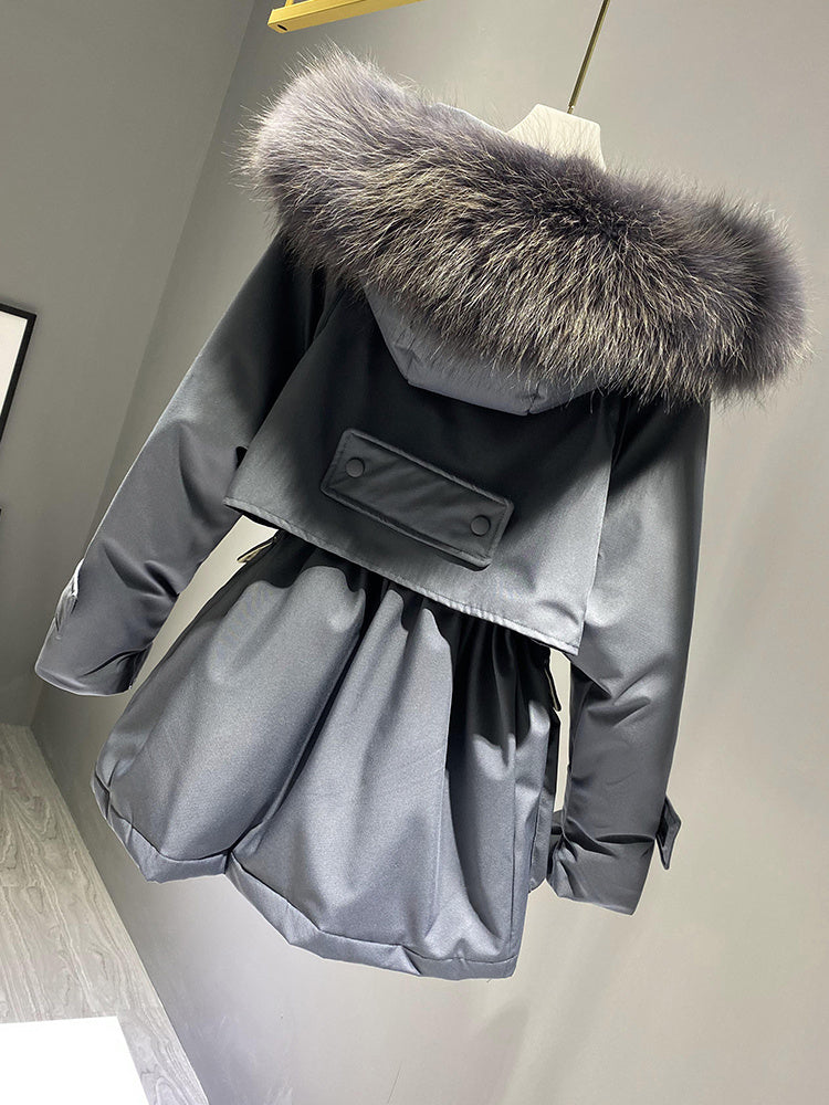 Hooded Faux Fur Collar Down Jacket Female