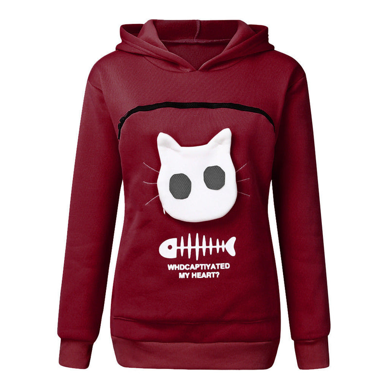 Hooded Sweatshirt With Cat Pet Pocket