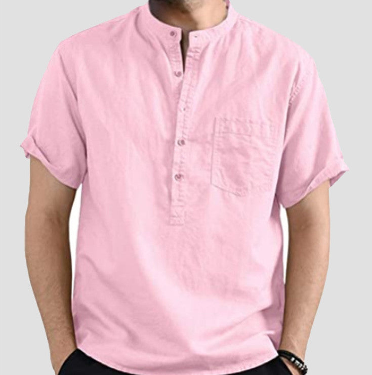 Cotton Linen Shirt Men's Solid Color Pocket summer shirt