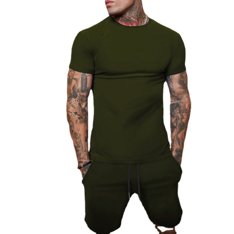 Men's Solid Color Short Sleeve Shorts summer Set