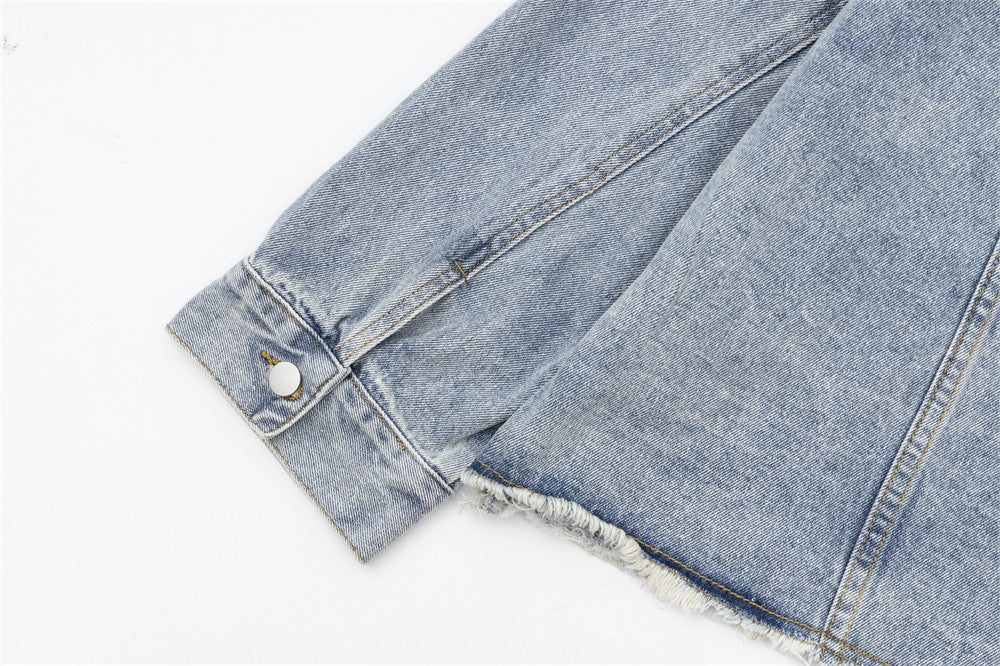 Giacca in denim con risvolto e bordi grezzi High Street Tide Wash