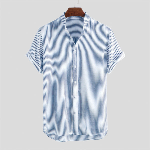 Men's Striped Stand Collar Shirt