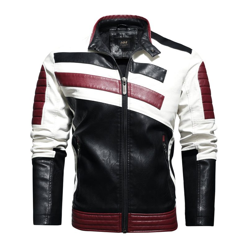 Mens Motorcycle Stand Collar Leather jacket