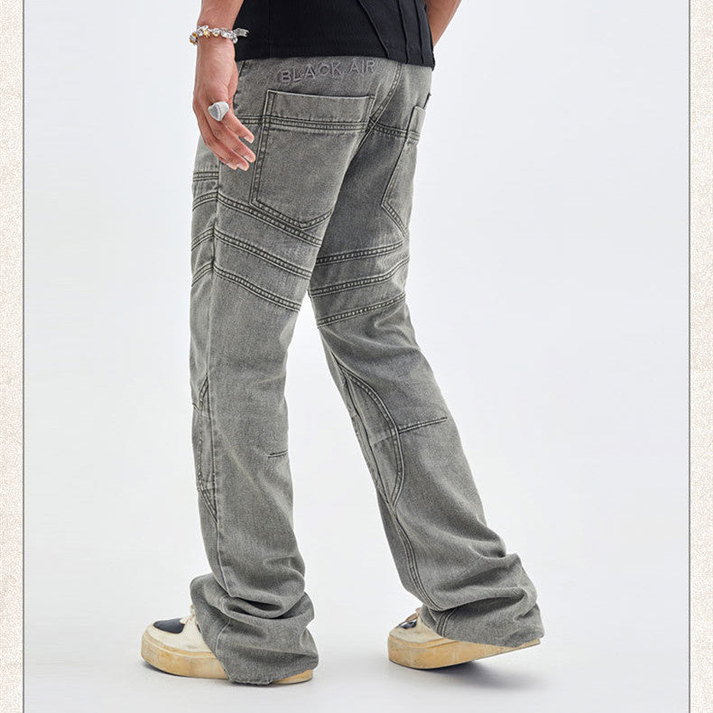 Street Washed Distressed Stitching Skinny Denim Trousers For Men