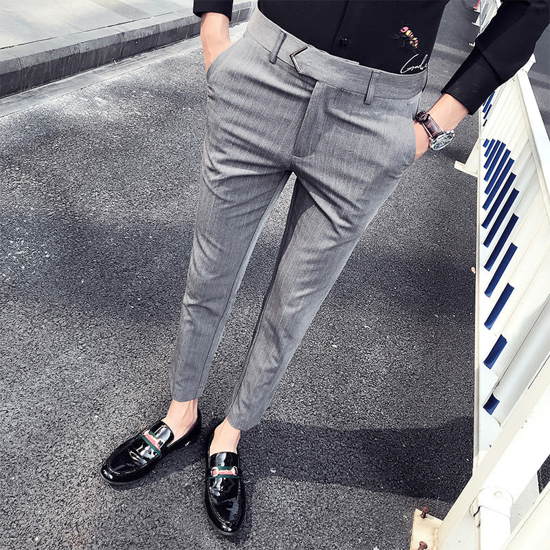 Striped cropped pants handsome business trousers