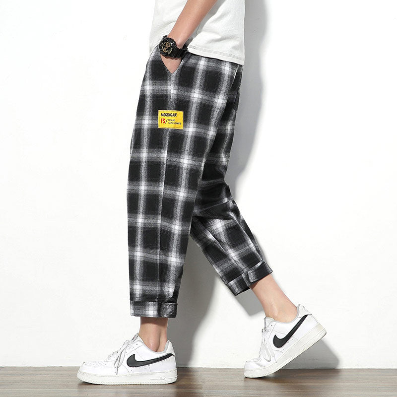 Plaid nine-point pants men