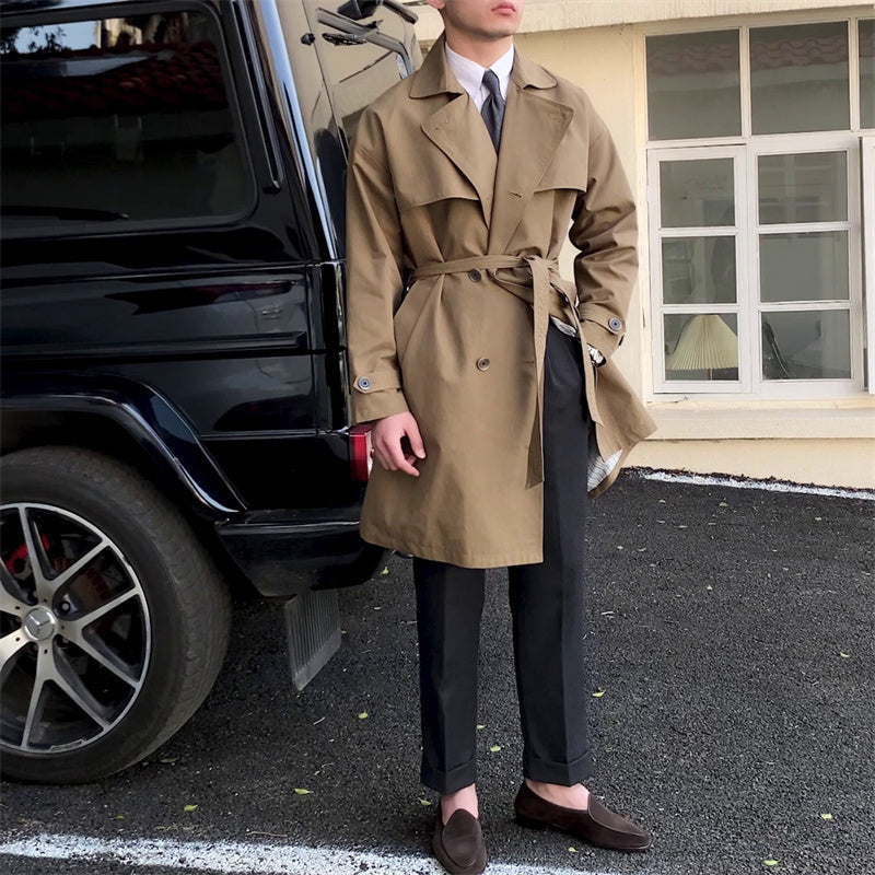 Mid-length Trench Coat With Double-breasted Lapels