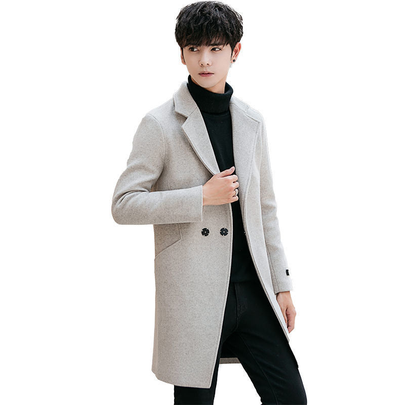 Slim-fit woolen men's trench coat