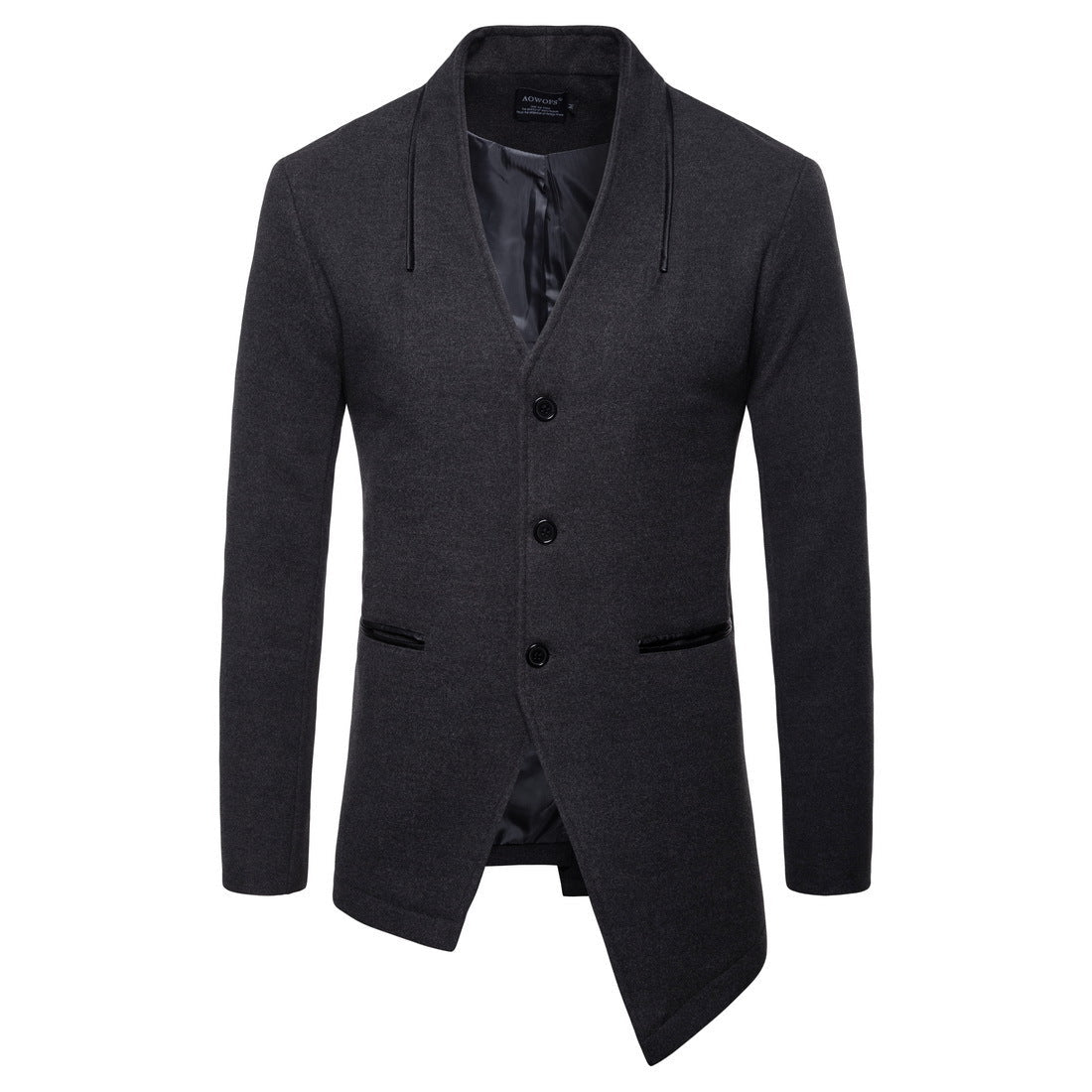 Men's Woolen Coat With Irregular Hem