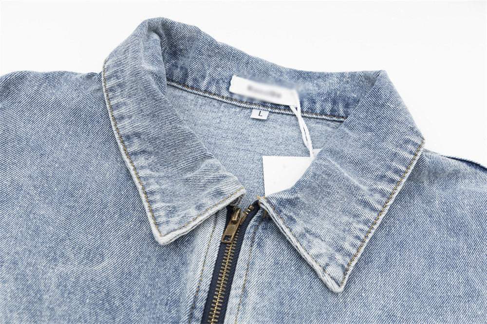 Giacca in denim con risvolto e bordi grezzi High Street Tide Wash