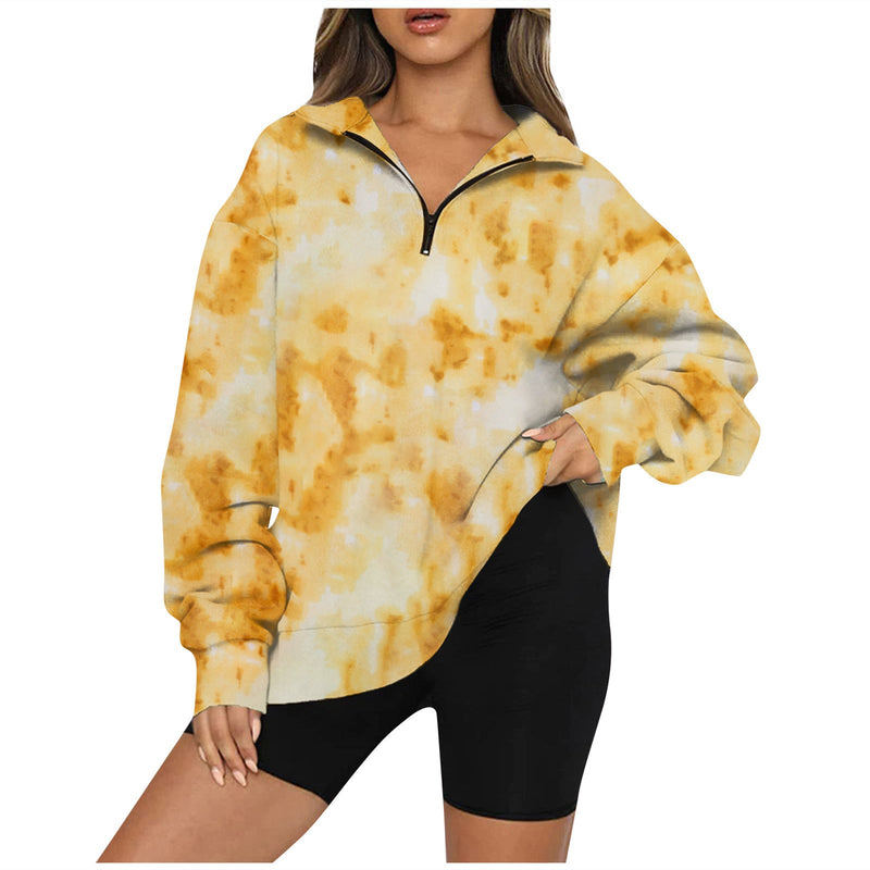 Tie Dye Printed Zippered Lapels Sweatshirt Womens