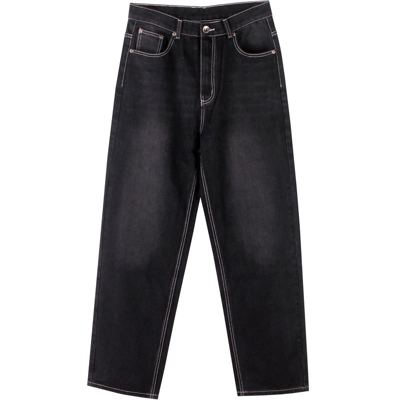 Black Washed Jeans Men's Hip Hop Loose Plus Size Trousers