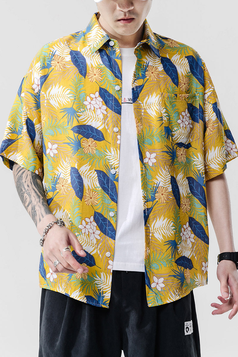 Beach couple casual short sleeve printed shirt