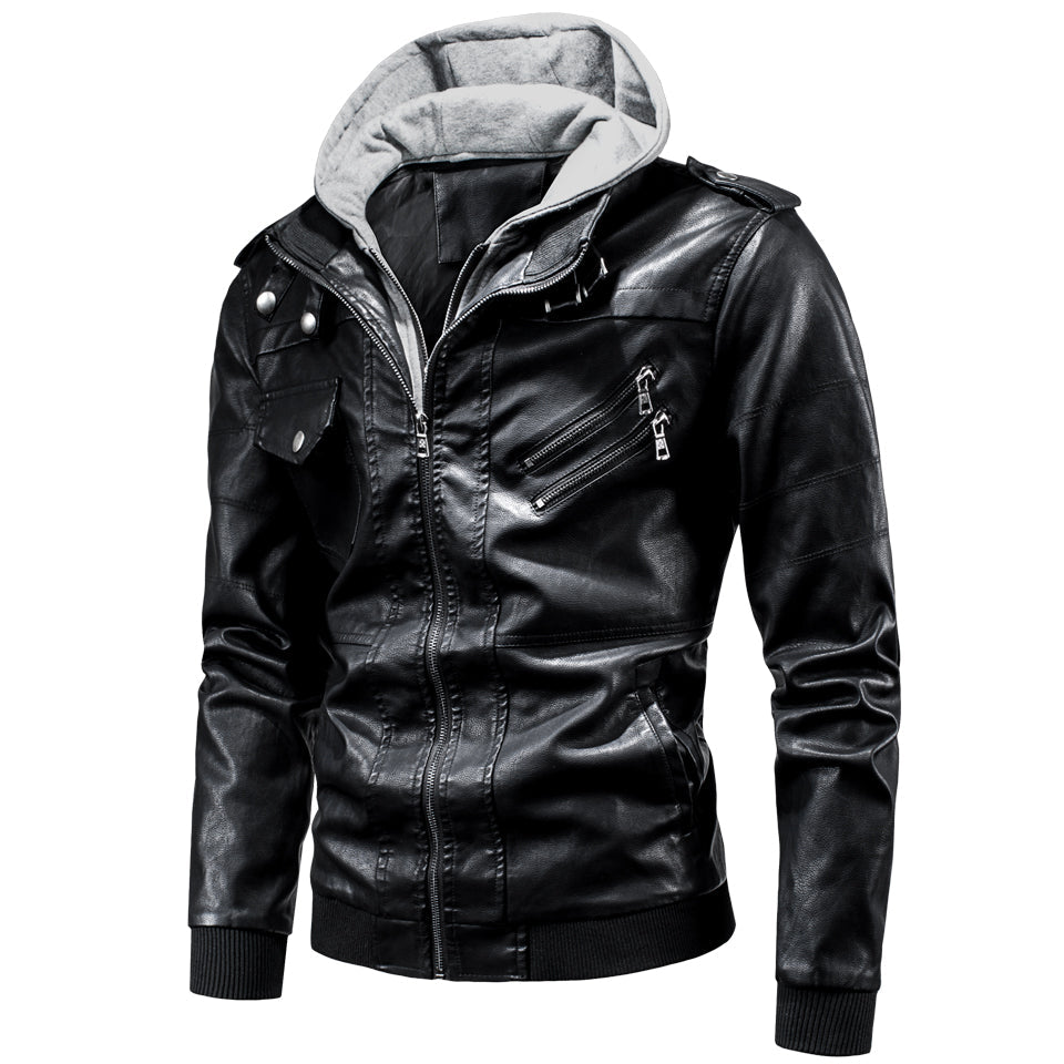 Detachable hooded PU Leather jacket