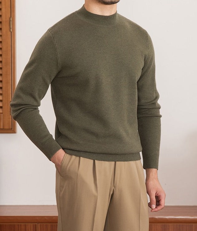 Slim Fit Wool Blend Knit Mock Neck