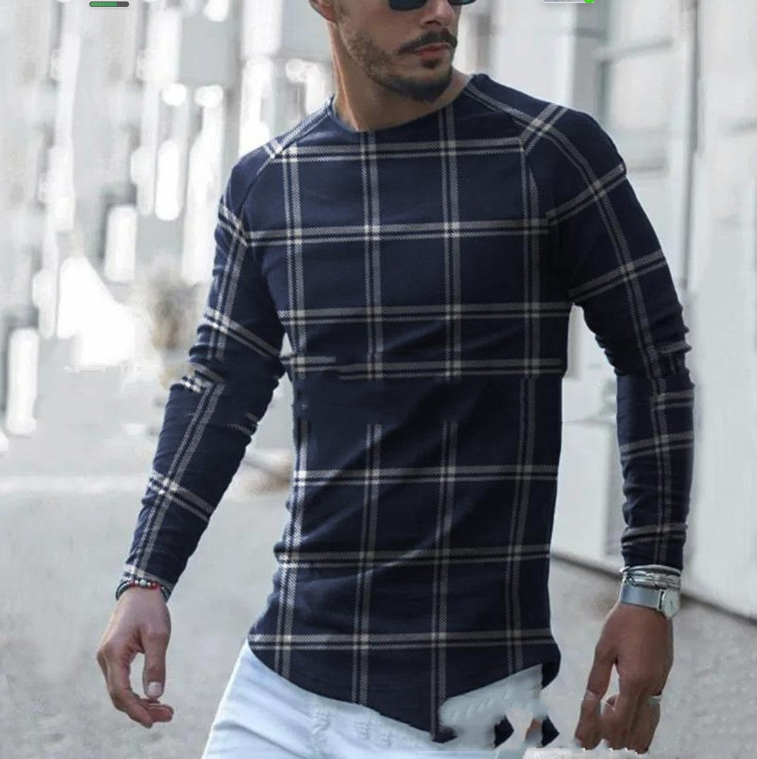 Men's Round Neck Striped Bottom Shirt