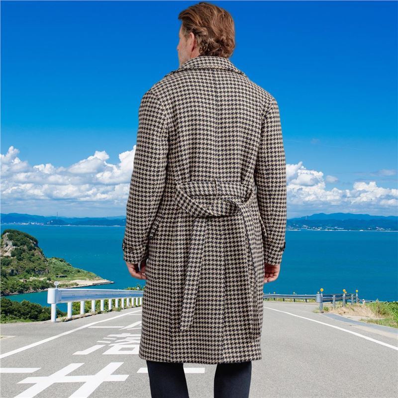 Men's Mid-length Woolen Houndstooth Quilted Coat