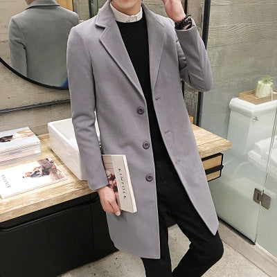 Men's woolen coat slim and handsome long trench coat