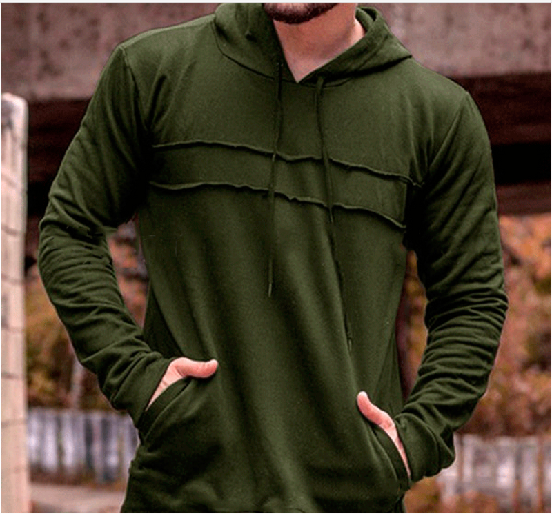 Solid Color Stitching Drawstring  Hoodie