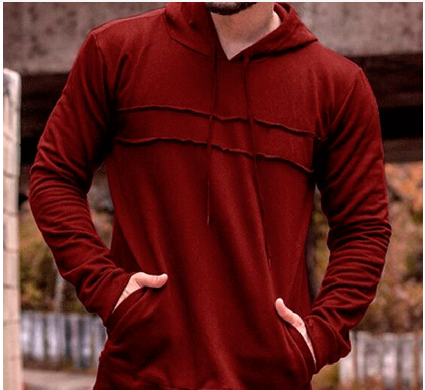 Solid Color Stitching Drawstring Hoodie