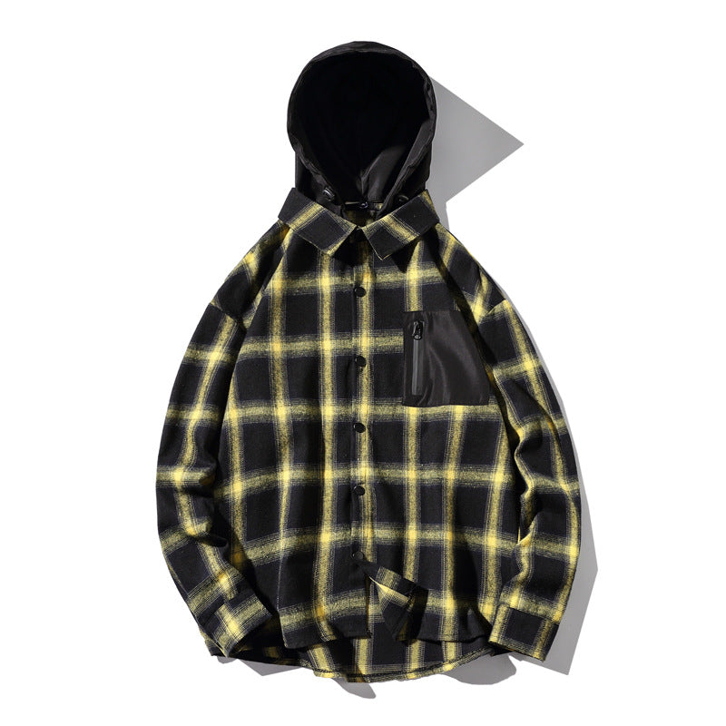 Casual Detachable Hooded Plaid Shirt jacket