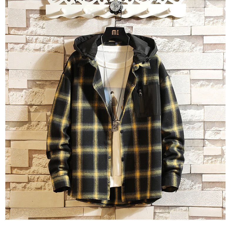 Casual Detachable Hooded Plaid Shirt jacket