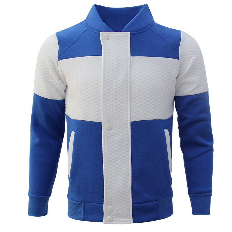 Pure Color Fashion Plaid Men's Zipper Stitching Jacket