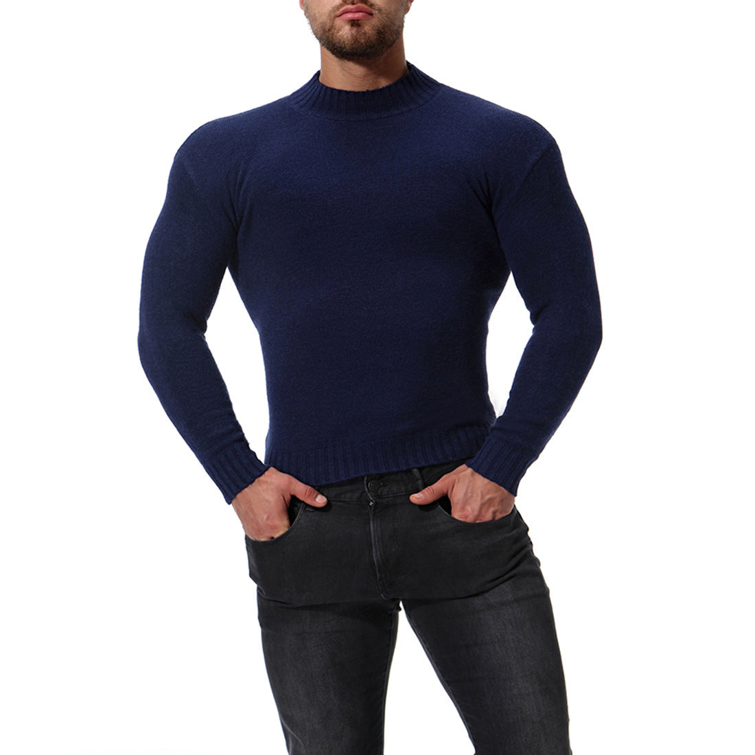 Men's High Neck Slim Bottoming Shirt Solid Color Knitted Sweater