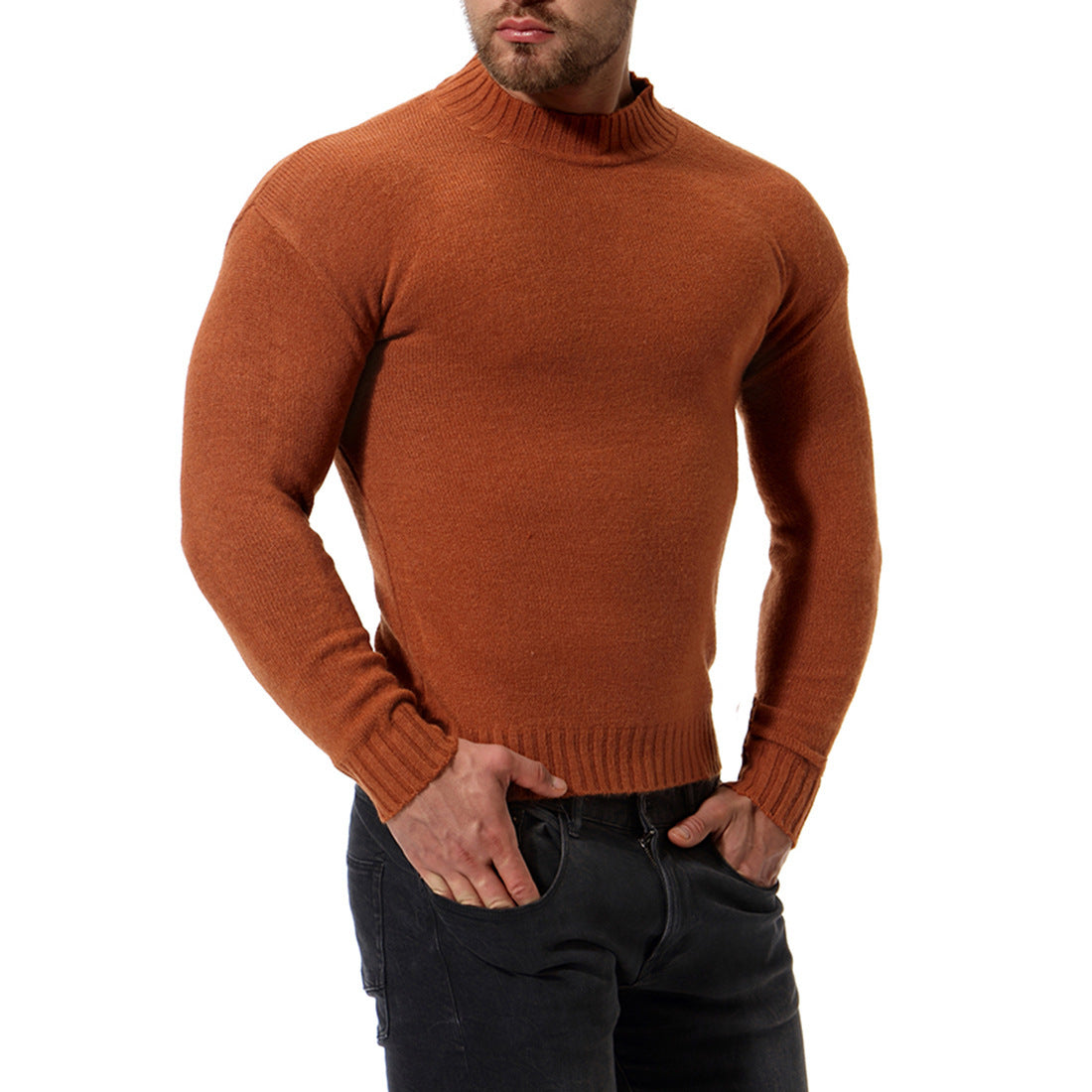 Men's High Neck Slim Bottoming Shirt Solid Color Knitted Sweater