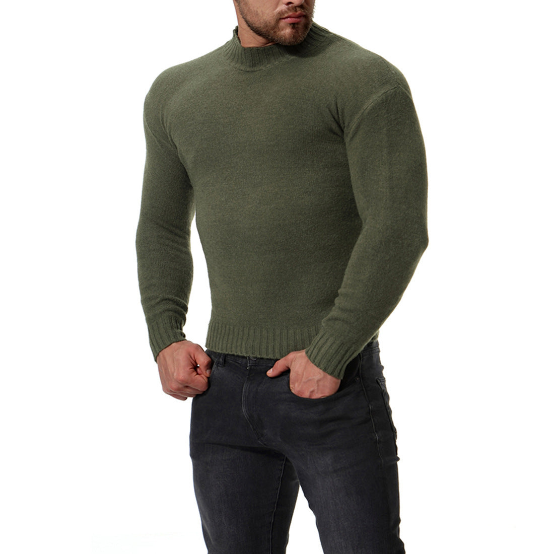 Men's High Neck Slim Bottoming Shirt Solid Color Knitted Sweater